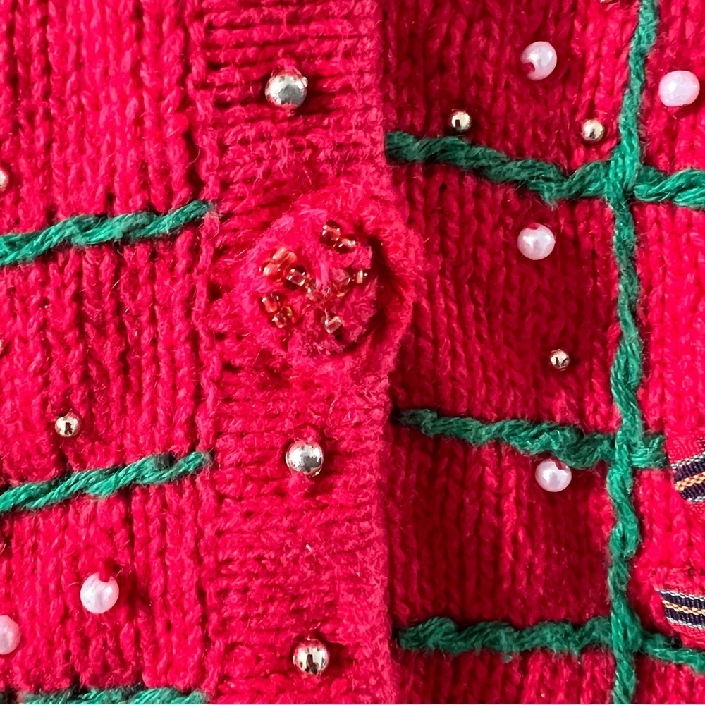 Vintage Studio Chrosmas Cardigan Sweater Womens Red Beaded Size Medium - Picture 8 of 10